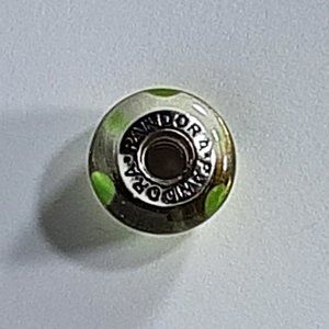 PANDORA MURANO GLASS CHARM BEAD YELLOW BACKGROUND WITH GREEN POLKA DOTS